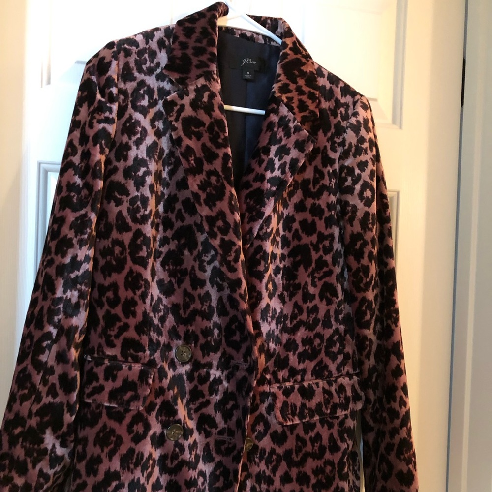 J. Crew Pink and Black Velvet Leopard Blazer